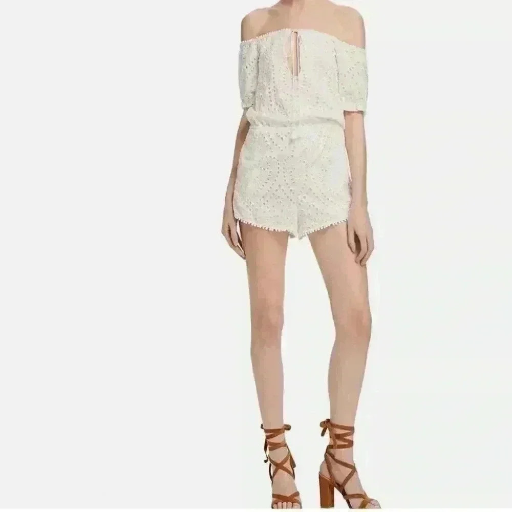 LIPSY LONDON The Jetset Diaries Eyelet Romper Cream Size 10 NEW WITH TAGS